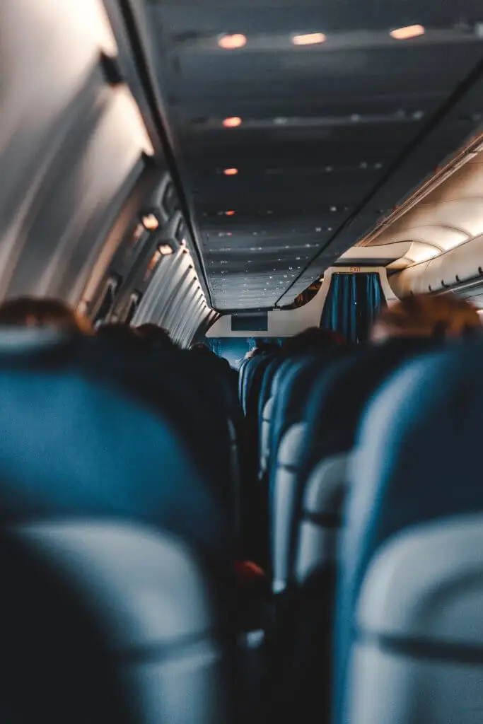 The inside of an airplane about to take off.