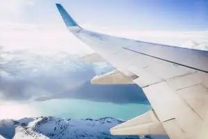 An airplane wing during a flight.