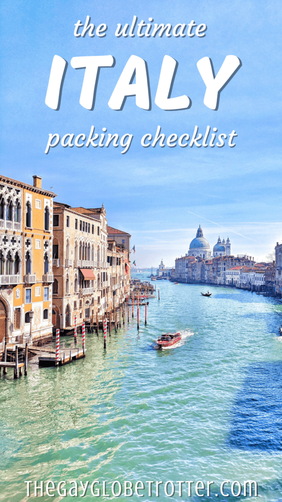 A photo of Italy with text overlay that reads "the ultimate Italy packing list"