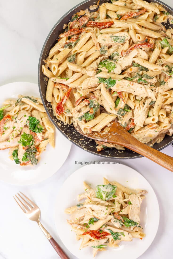 One Pot Creamy Tuscan Chicken Pasta - The Gay Globetrotter