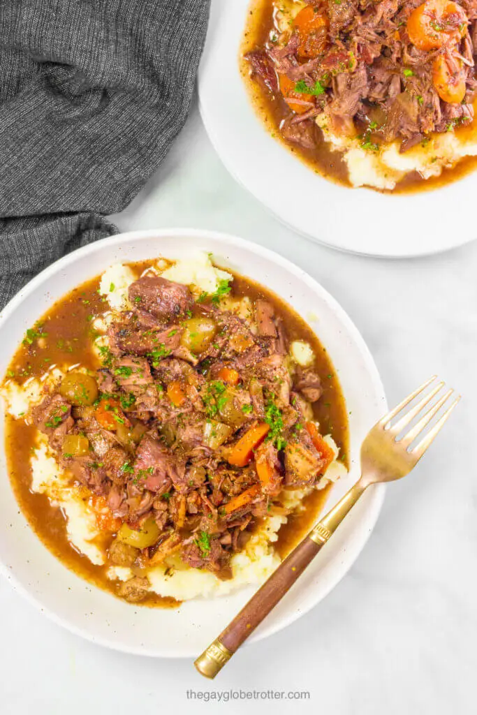 A fresh bowl of slow cooker beef bourguignon.