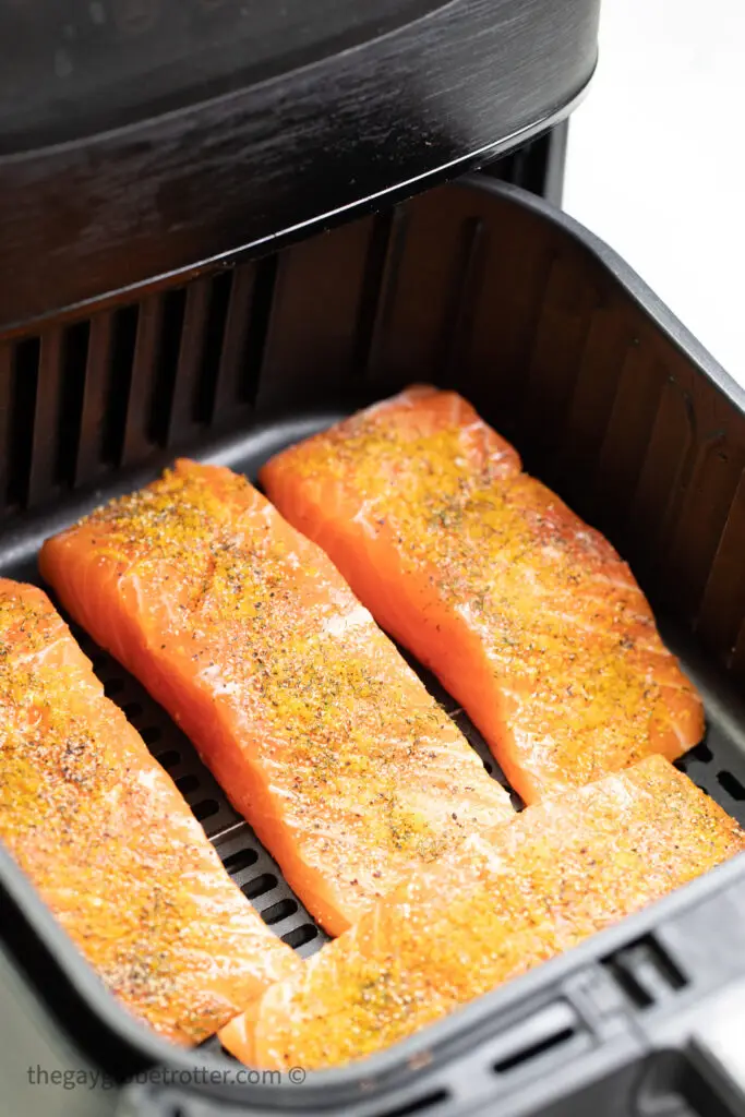 Seasoned salmon in the air fryer.