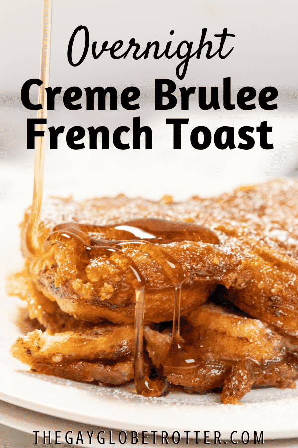 Syrup over french toast with text overlay.