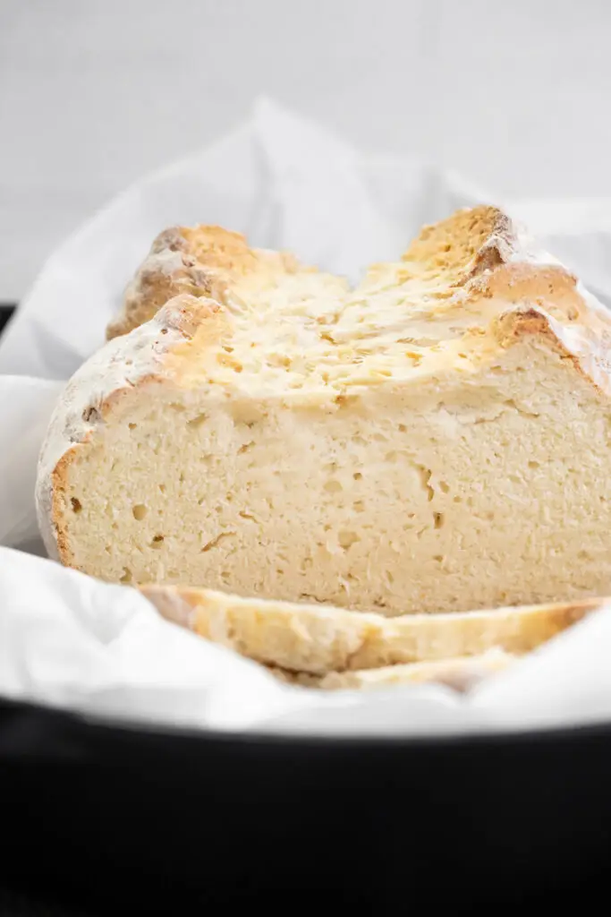 A loaf of Irish soda bread fresh from the oven.