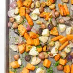 Roasted root vegetables topped with parsley.